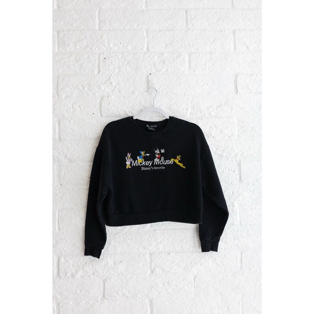 Zara x Disney Mickey Mouse Cropped Sweatshirt Black Crewneck Size Small